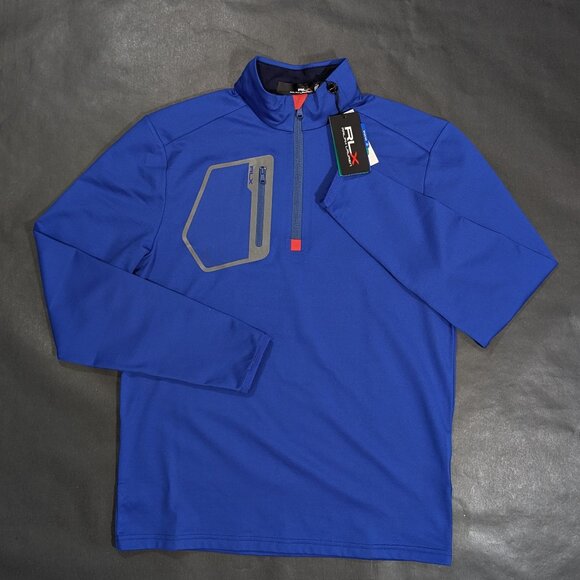 $148 RLX Ralph Lauren Luxury Performance Jersey 1/4 Zip Pullover Blue Size S - Picture 2 of 8